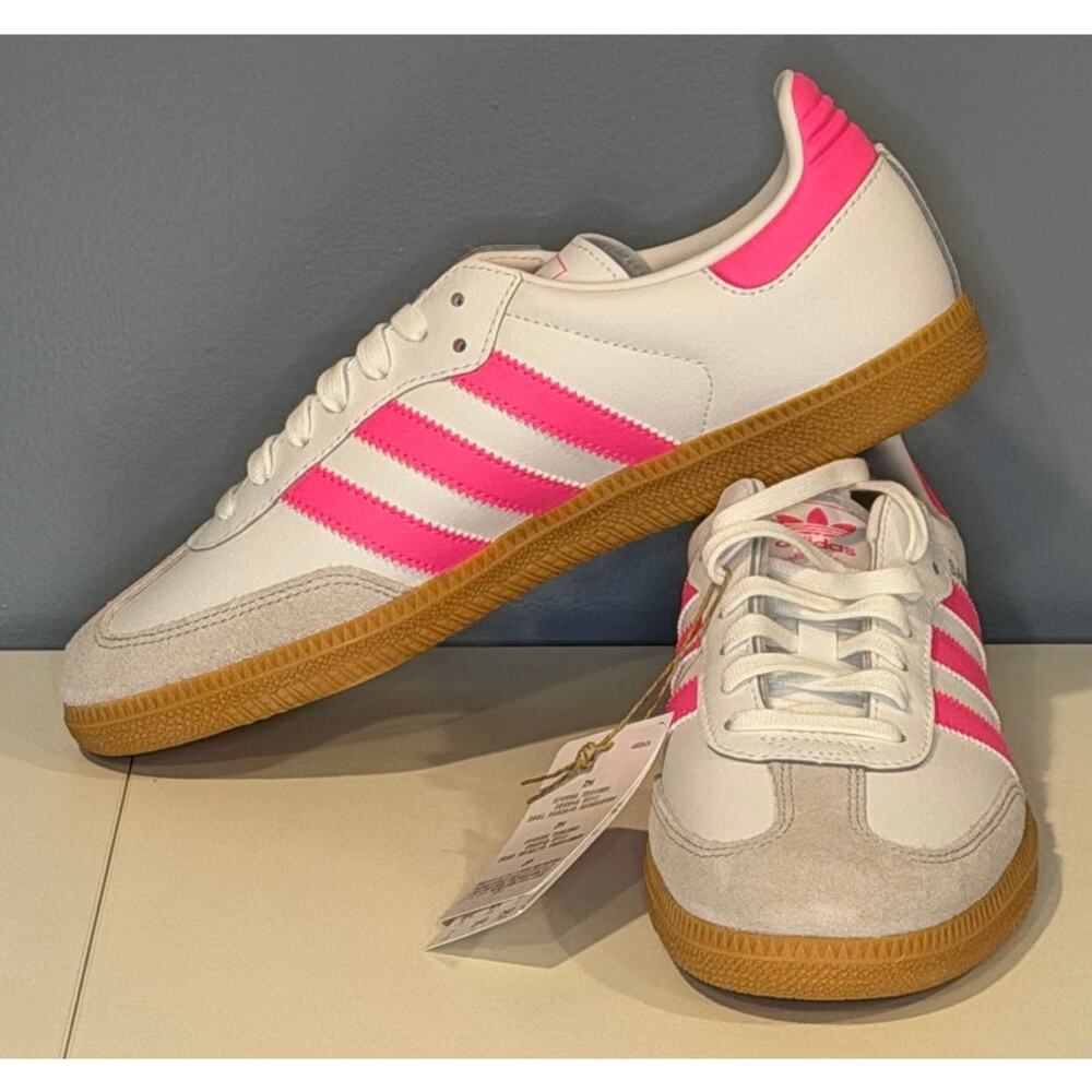 NIB Adidas Samba Junior White/Hot Pink - Girl's Size 7 - Picture 3 of 9